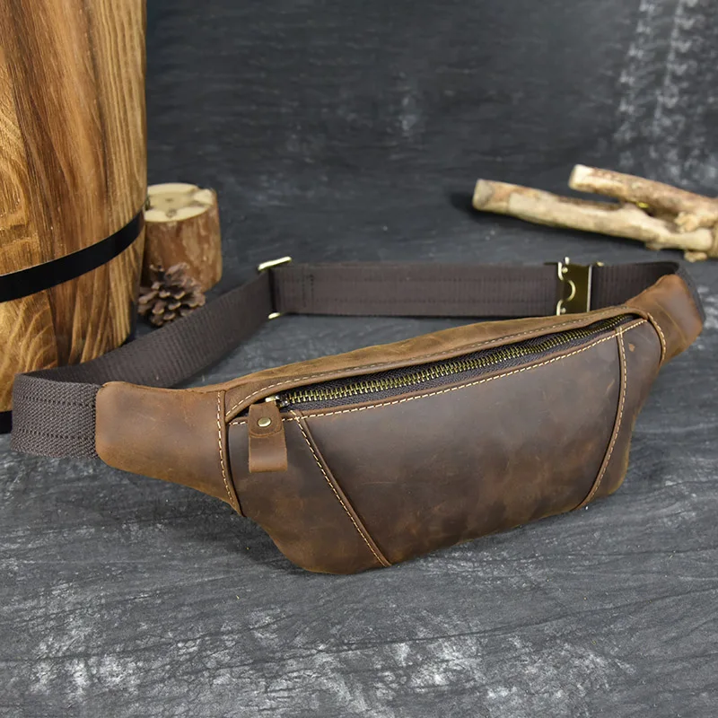 High Quality Men\'s Leather Waist Bag Chest Bag Dual Use Crossbody Bag For Man Male Leather Sling Bag Belt Pouch Genuine Leather