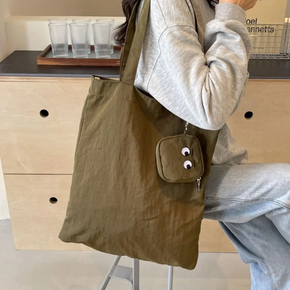 

with Storage Bag Solid Color Shoulder Bag Big Eye Coin Purse Shopping Bag Foldable Shoulder Bag Korean Style Large Capacity