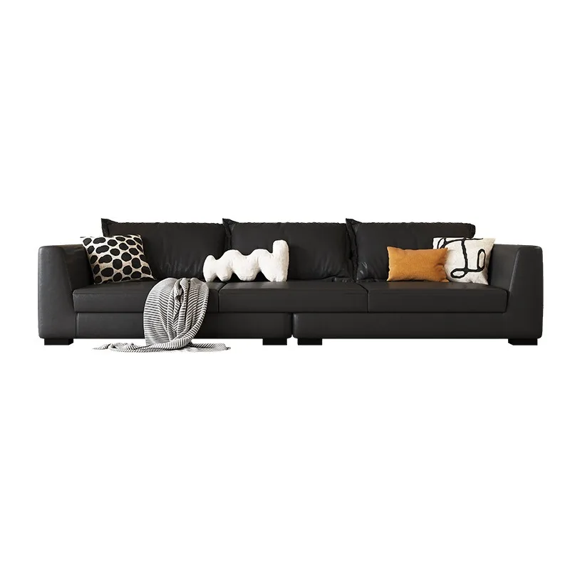 

Living room three-person leather sofa light luxury solid wood main body simple sofa