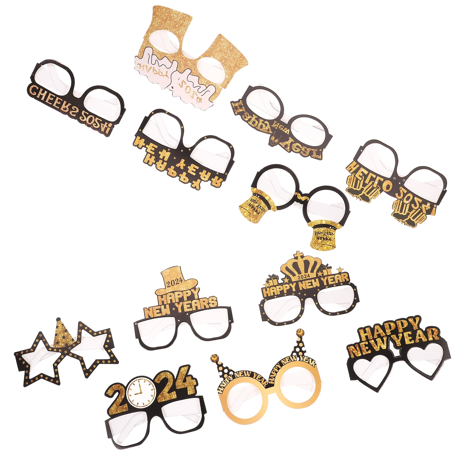 

2Sets 2024 New Year Party Glasses Paper Photo Props Creative Eyeglasses Party Supplies New Year Glasses for 2024