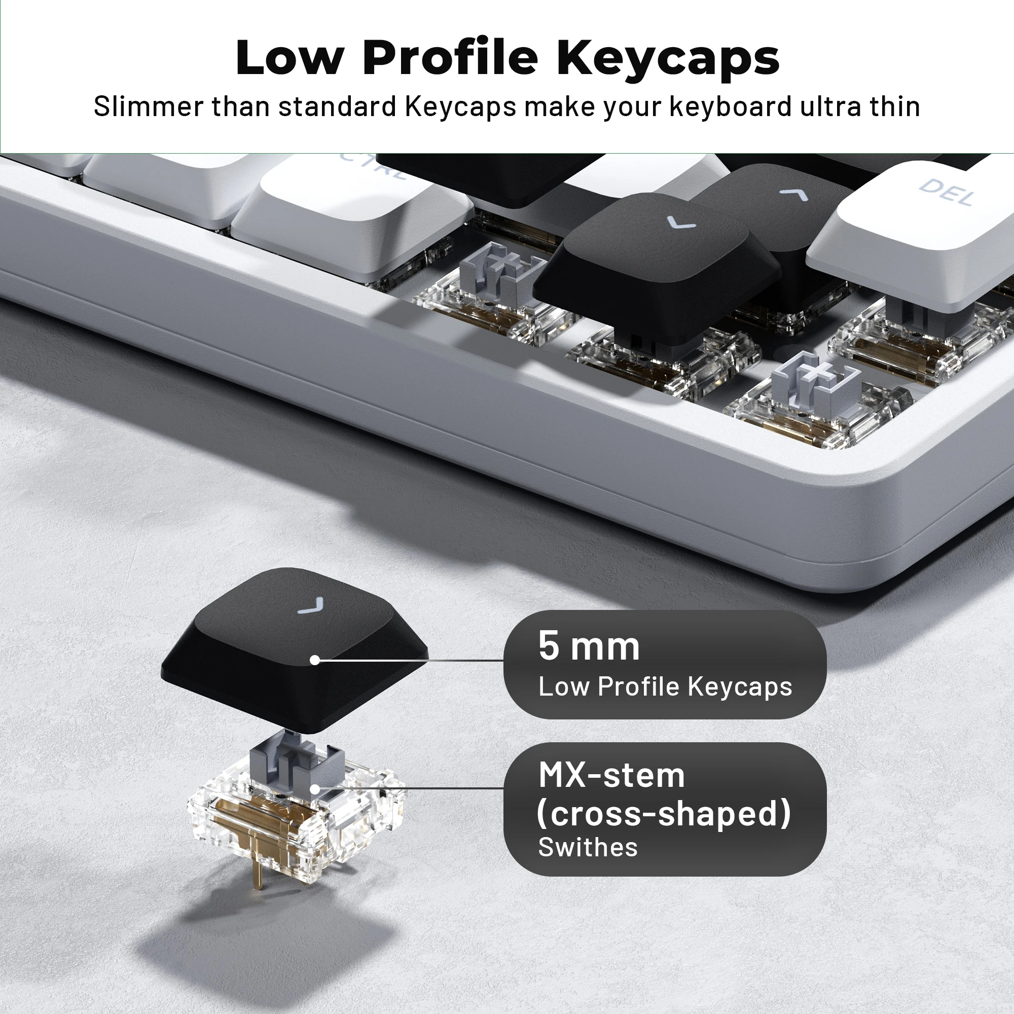 XVX BOW Shine Through Low Profile Keycaps Skyline R2 Double-Shot PBT Key Cap Compatible ASIN US Black/White 127 Keys