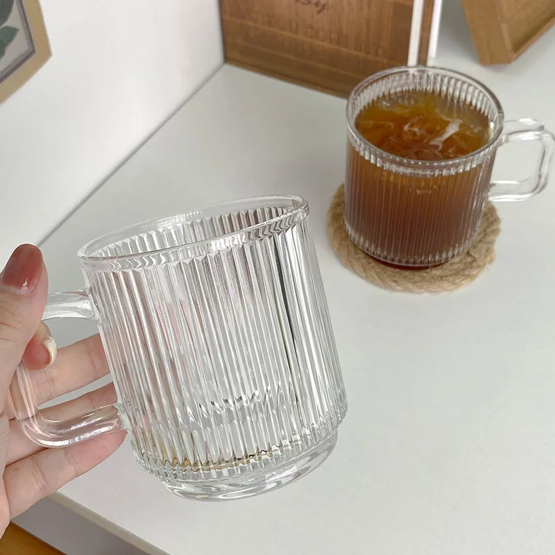 340ml Coffee Mug Vertical Striped Coffee Cup Transparent Glass without Lid Large Capacity Stackable Water Drinkware Beverage Cup