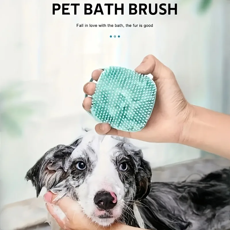 1 PCS Pet Bath Massage Cleaning Brush, Suitable for Dogs Cats, - Built-In Shower Gel Dispenser, Wet and Dry Dual-Use Bath Brush