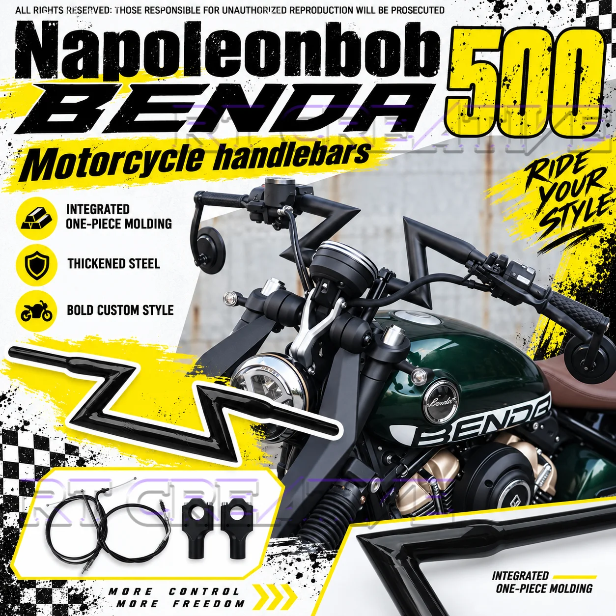 Modified  High Rise Handlebar For BENDA NapoleonBOB 500 Cruiser Motorcycle