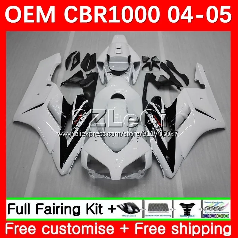 Body+Decal For HONDA CBR-1000 CBR1000 CBR White black 1000 RR 1000RR 49No.10 CBR1000RR 04 05 1000CC 2004 2005 Injection Fairing