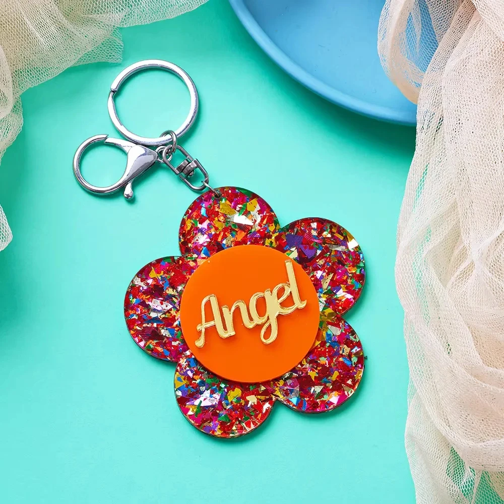 Flower Shape Customized Name Pendant Keychain, Gift