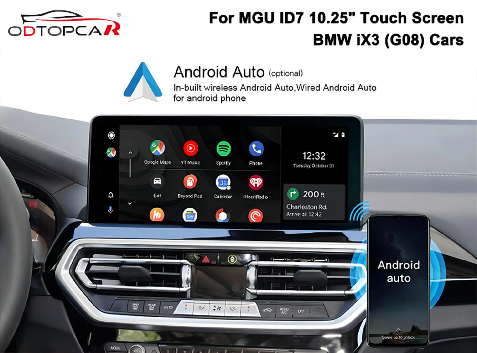 Android Auto Wireless Adapter for BMW iX3 G08 MGU with Android System GPS Navigation 4G Wifi Stereo IDrive 7.0 Android Auto BOX