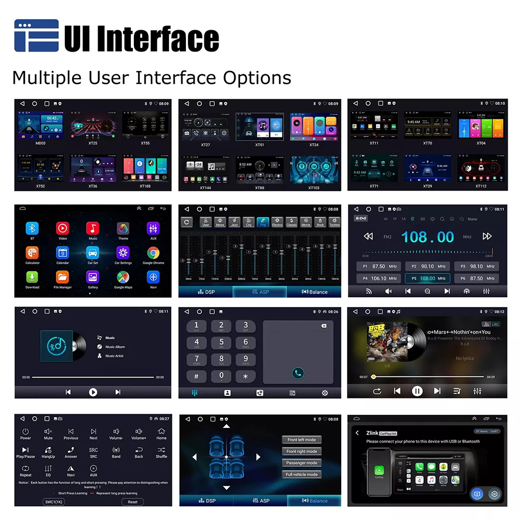 Sat Nav Compatible Android Auto Animated Display With Built-In Speakers ID3tag Android Radio RDS 2+64G