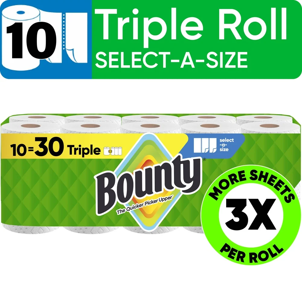 Select-A-Size Paper Towels 10 Triple Rolls Highly Absorbent Durable Diamond Texture Quick Cleanup Perforated Sheets Ideal