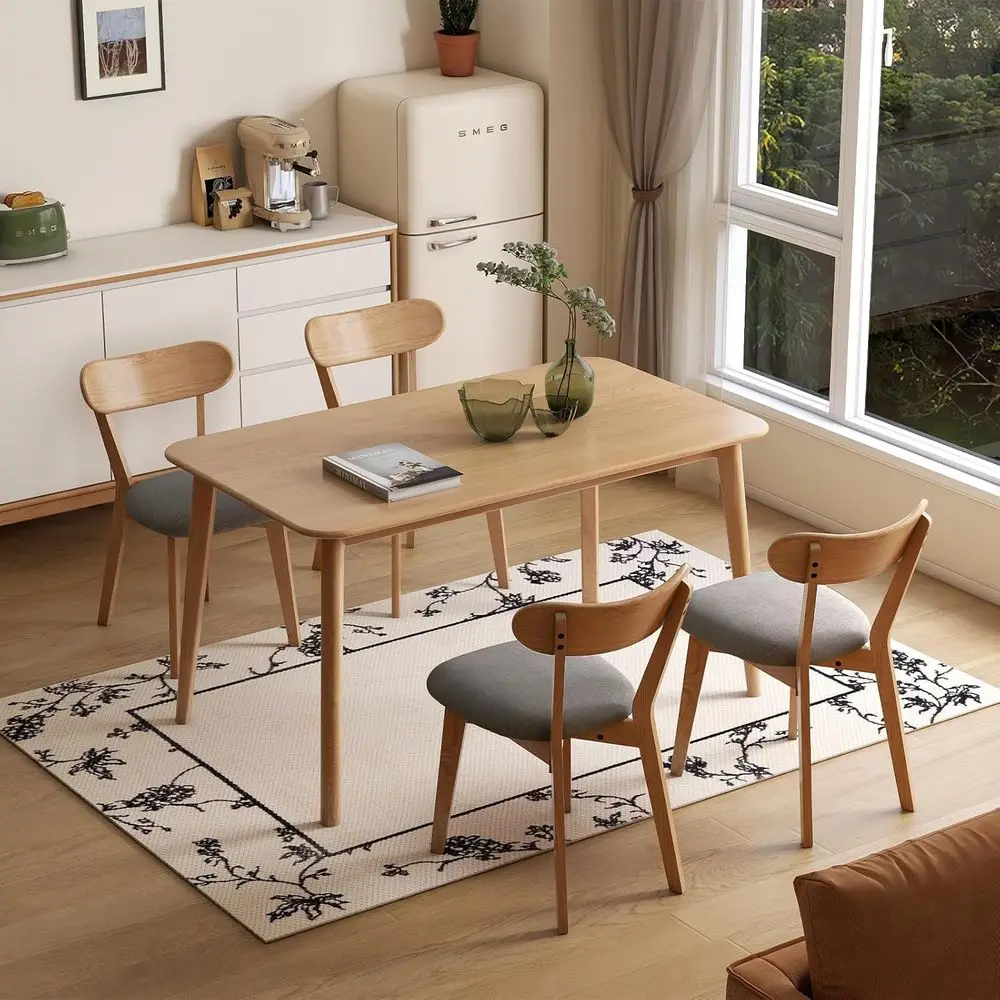 كراسي طعام منجدة من الخشب الصلب، بلوط حديث من القرن مع مسند ظهر منحني، تصميم على شكل جناح للمطبخ أو غرفة الطعام (2- #2