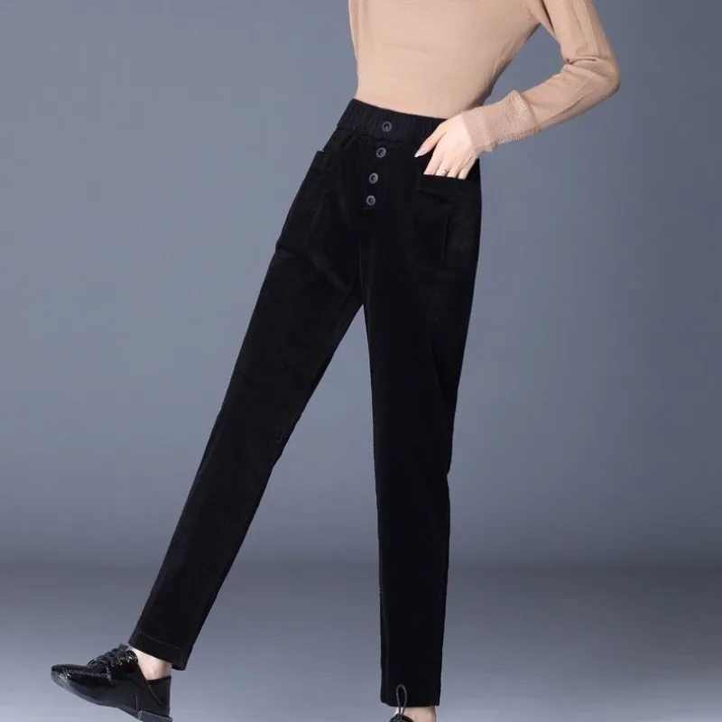Women's Autumn and Winter New Fashion Elegant High Waist Solid Color Haren Casual Versatile Western Commuting Comfortable Pants