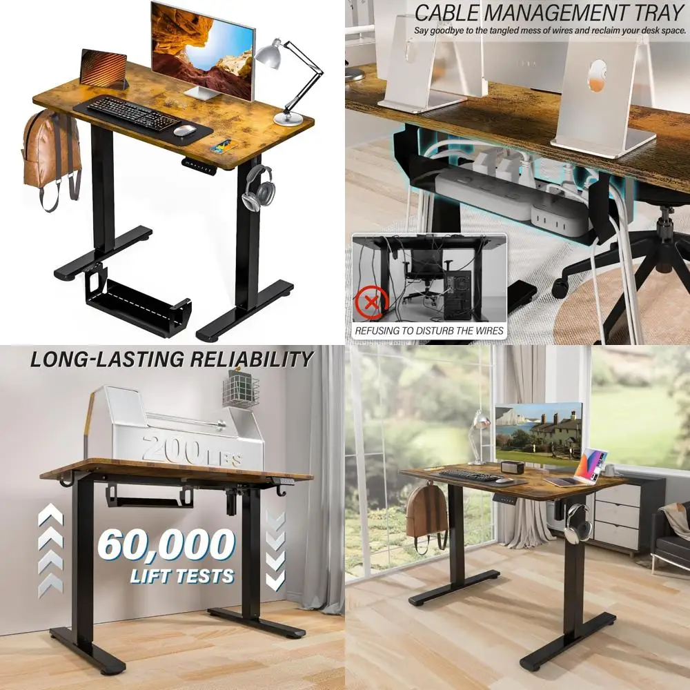 مكتب قائم كهربائي مريح قابل للتعديل صغير مقاس 35 × 20 بوصة - مكتب حامل للجلوس للمكتب مع كلمات مفاتيح ذات ذيل طويل #1