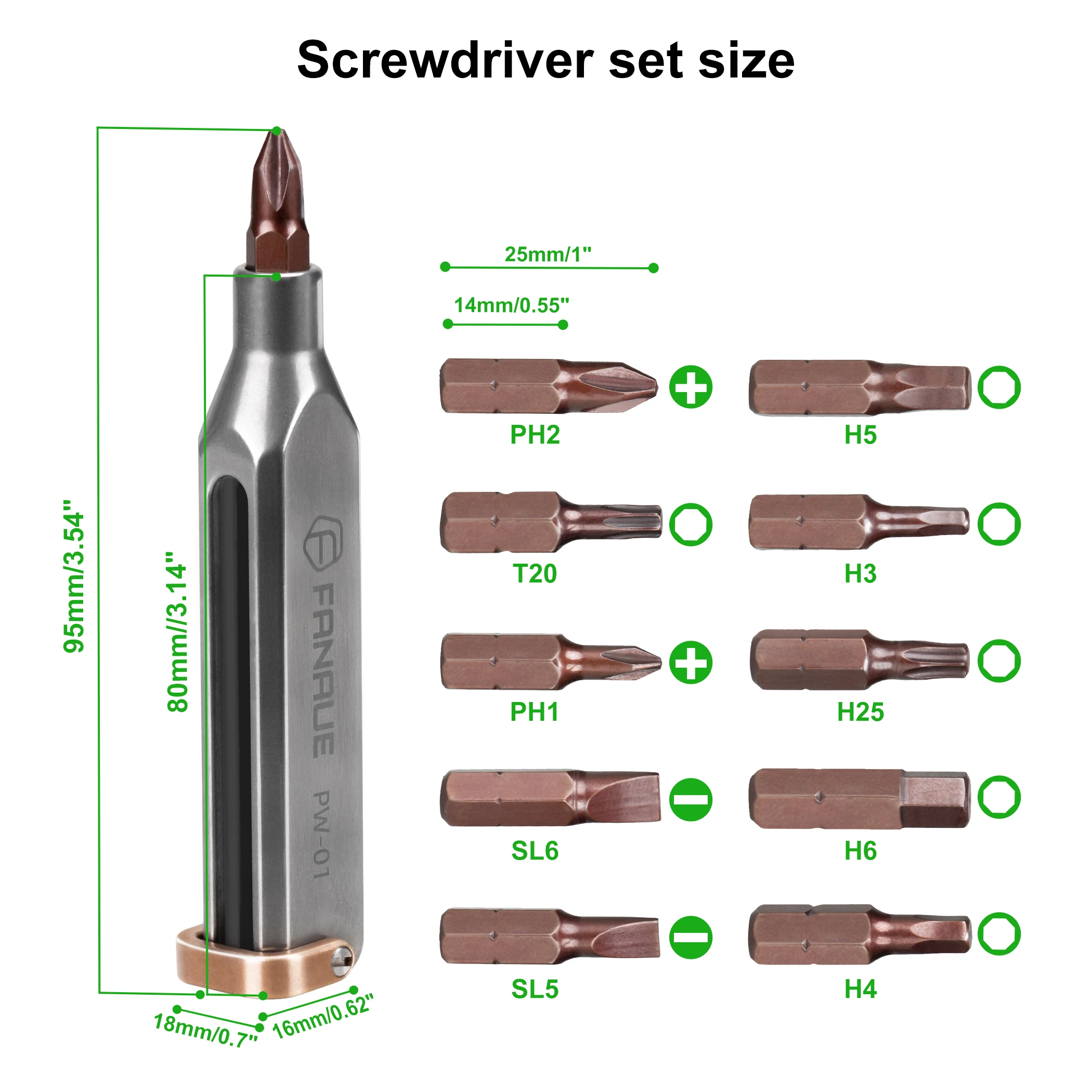 FANAUE Titanium EDC Mini Precision PocketScrewdriver Set, 10-in-1 Professional Grade Magnetic Repair Multitool Kit