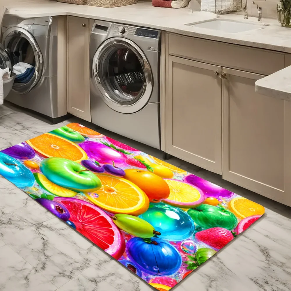 3PCS Mat Set,Home Decoration for Front Door,Kitchen,Colorful Fruits Pattern Print With Vibrant Citrus And Berries Kitchen Rug.