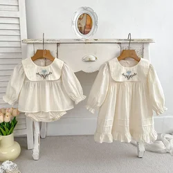 2024 nuove neonate autunnali vestono a maniche lunghe in cotone ricamo neonata abbigliamento vestito sorella vestiti bambini abiti da principessa