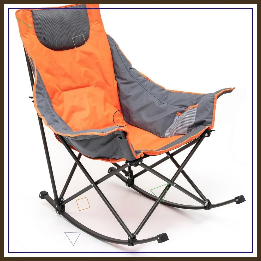

Oversized Rocking Camping Chair with Padded Seat, Side Pocket, and Headrest - Portable Outdoor Recliner Supports 500 LBS