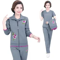 Leisure Sports suit female Large size Middle age clothing 2019 Autumn New Fashion 3-piece set printing pants sporting suits 4XL