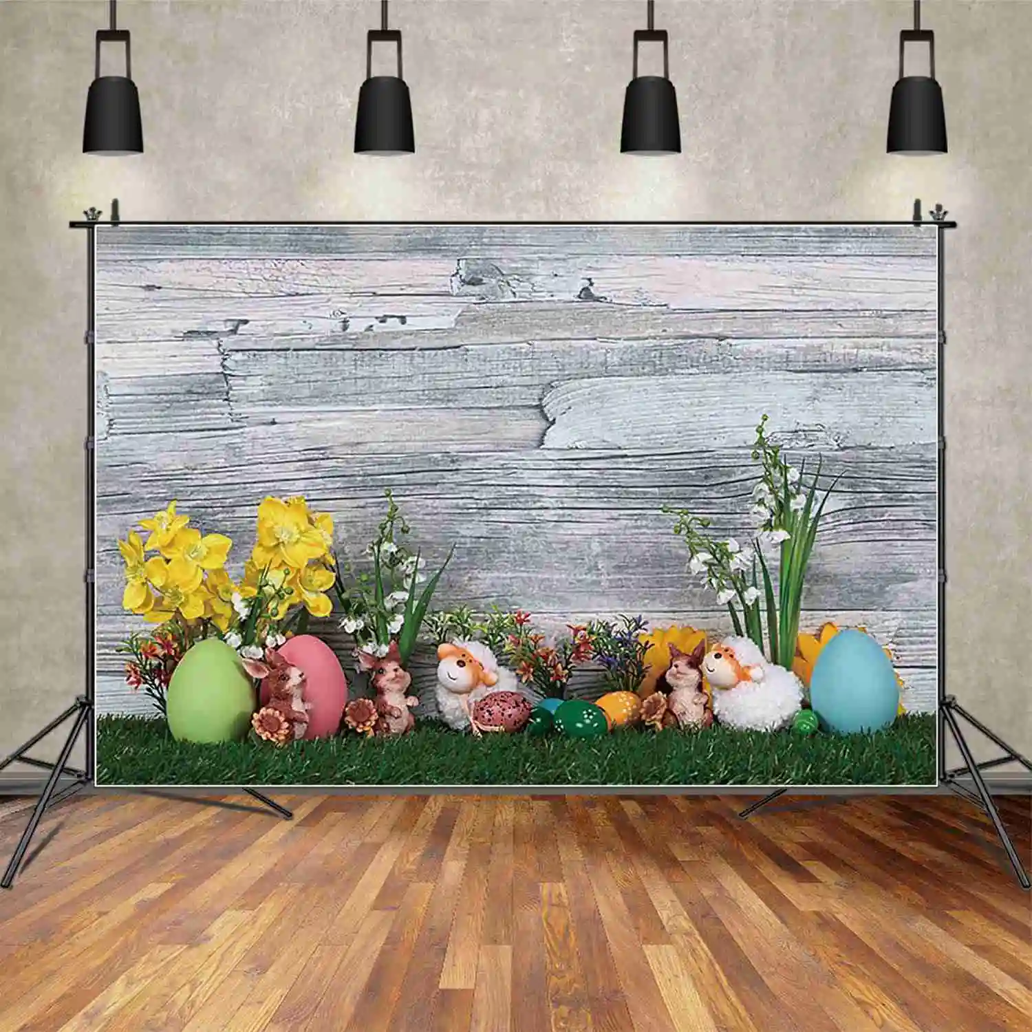 MOON.QG Happy Easter Bunny Photography Backdrop Bokeh Mushroom Garden Photocall Background Baby Photo Studio Photocall Supplies