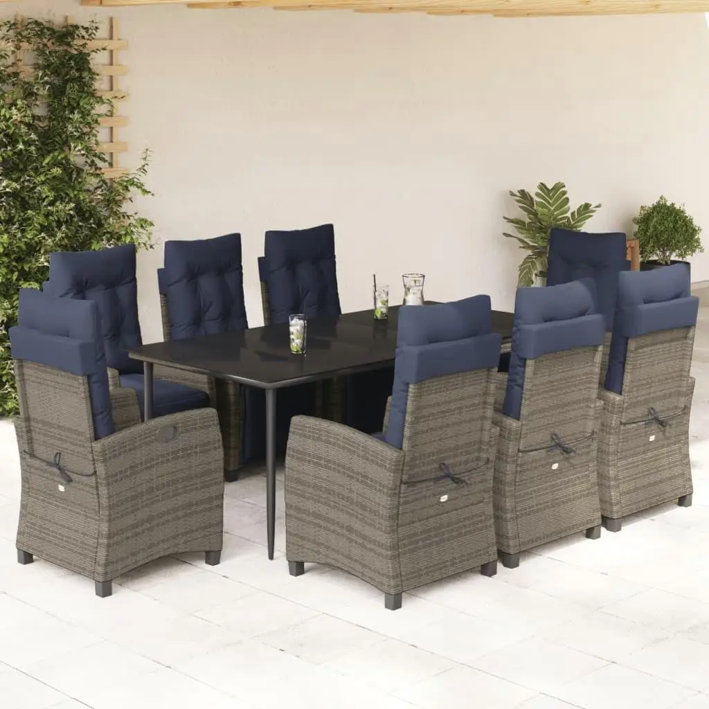 9-Piece Gray Rattan Patio Dining Set with Cushions - Outdoor Furniture for Comfort & Style