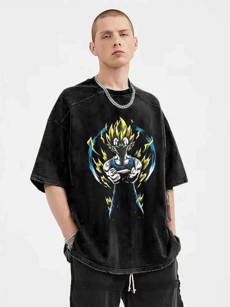 Men Hip Hop Streetwear Washed T-Shirt Dragon Ball Anime Graphic Tshirt Harajuku Cotton Tops Summer Short Sleeve Vintage Tees