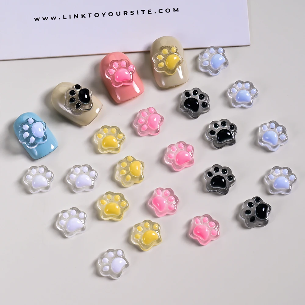 50 Stuks Leuke Doorschijnende Kat Poot Nail Art Charms Glow In The Dark Hars 3D Kat Poot Nail Decorat Platte Achterkant kat Poot Nail Steentjes