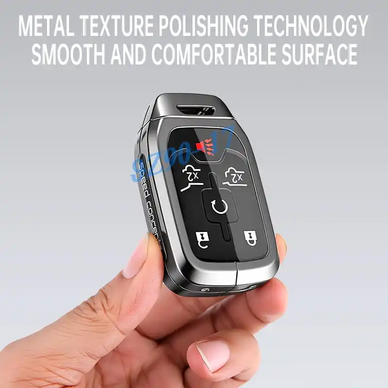 Metal Carbon Fiber Car Key Fob Case Cover Keychain For Chevrolet Silverado Tahoe Suburban GMC Yukon Sierra Acadia Terrain view 4