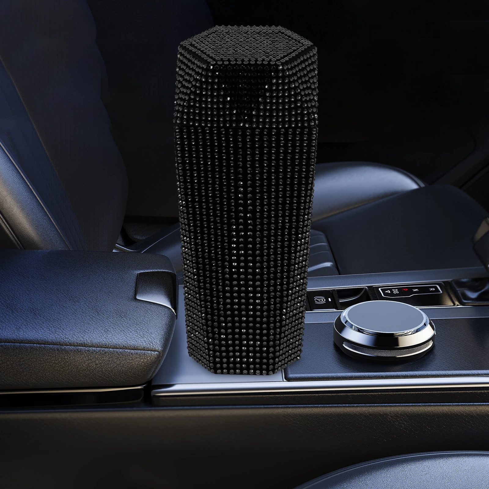 

Car Trash Can Rhinestone Inlaid Automotive Garbage Bucket Compact Multi Compartment Car Accessory Vehicle Storage SolutionTrash