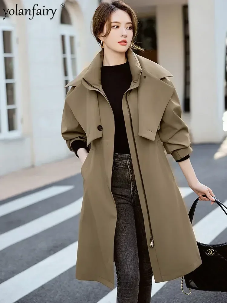 YOLANFAIRY Damski Płaszcz Futrzany Damski Prawdziwe Futro Królik Rex Parki Damska Wiatrówka Średniej Długości Odzież Robocza Talia Płaszcz Zimowy FCY39