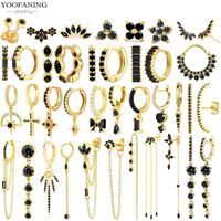 925 Sterling Silver Ear Needle Classic Retro Hoop Earring Exquisite Black Zircon Tassel Pendant Earring for Women Jewelry Party