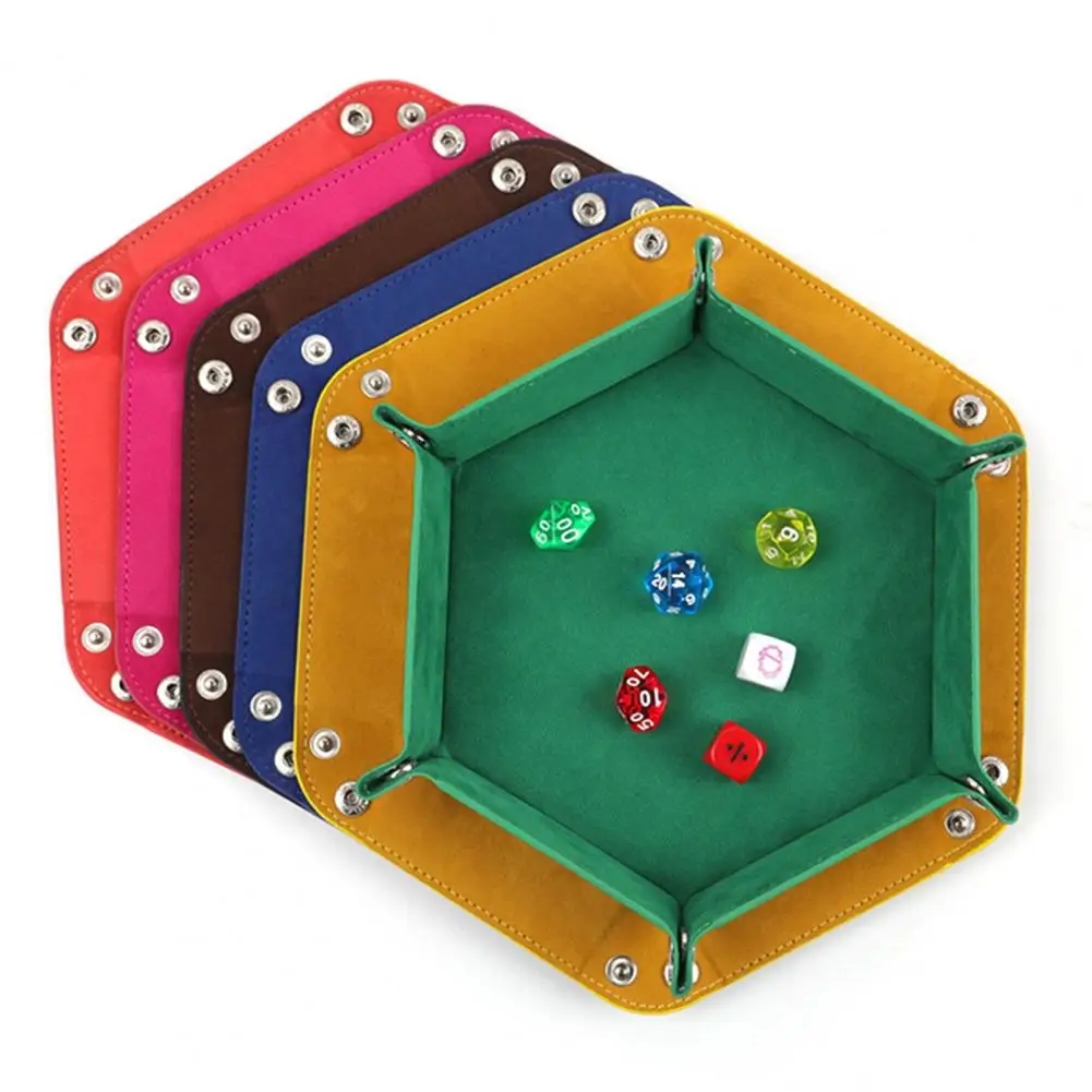 PU Leather Storage Tray Rolling Folding Hexagon Dice Game Storage Tray Holder Hexagon Collapsible Storage Tray Keys Container