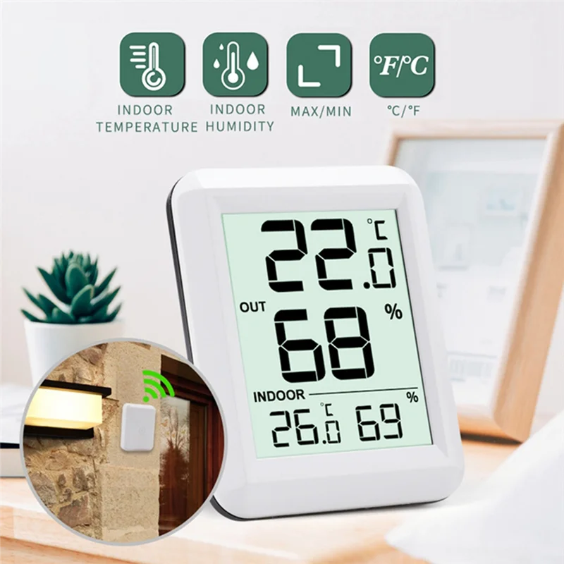 Wireless Thermometer Hygrometer BabyRoom Digital LCD Temperature Humidity Monitor Indoor Outdoor Weather Station Sensor