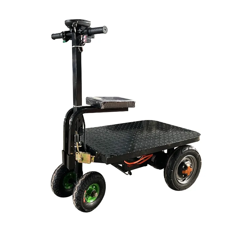 Electric Platform Trolley With Foldable Handlebar Portable Warehouse Flatbed Cargo Hand Cart