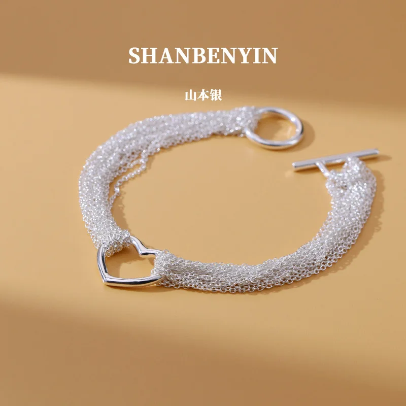 S925 Silver Fashion Show multi-line chain stitching love ring bracelet feminine simple silver jewelry