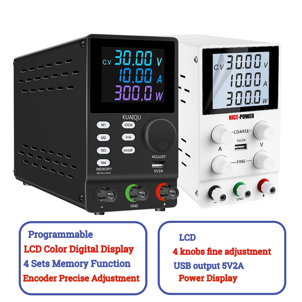 KUAIQU Programmable Lab Power Supply 30V 60V 120V 200V 300V With Sets Memory Function Regulated Bench Variable Power Supplies