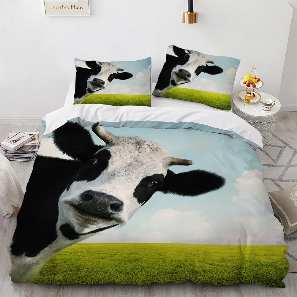 Highland Cattle Duvet Cover Set Funny Farm Animal Comforter Cover For Kids Boy Cow Mountain Meadow Queen Size 3pcs Quilt Cover