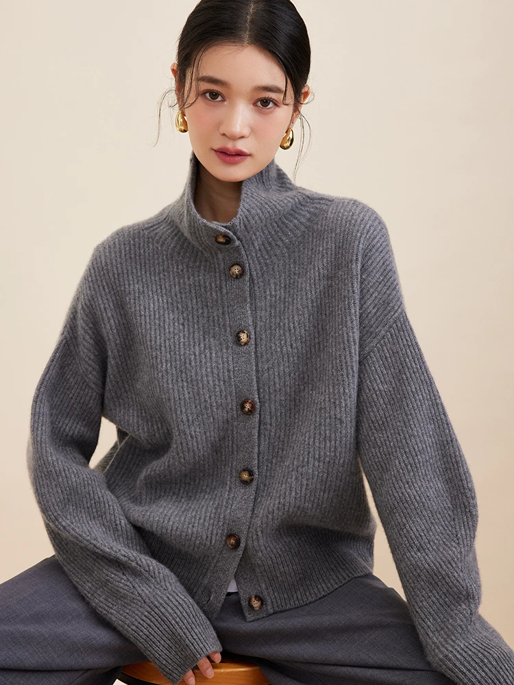 

Aurora Pure Camere Knitted Open Cardigan Women's Sle Double Needle Knit oulder Button Soft Long Sve Warmth Daily Wear