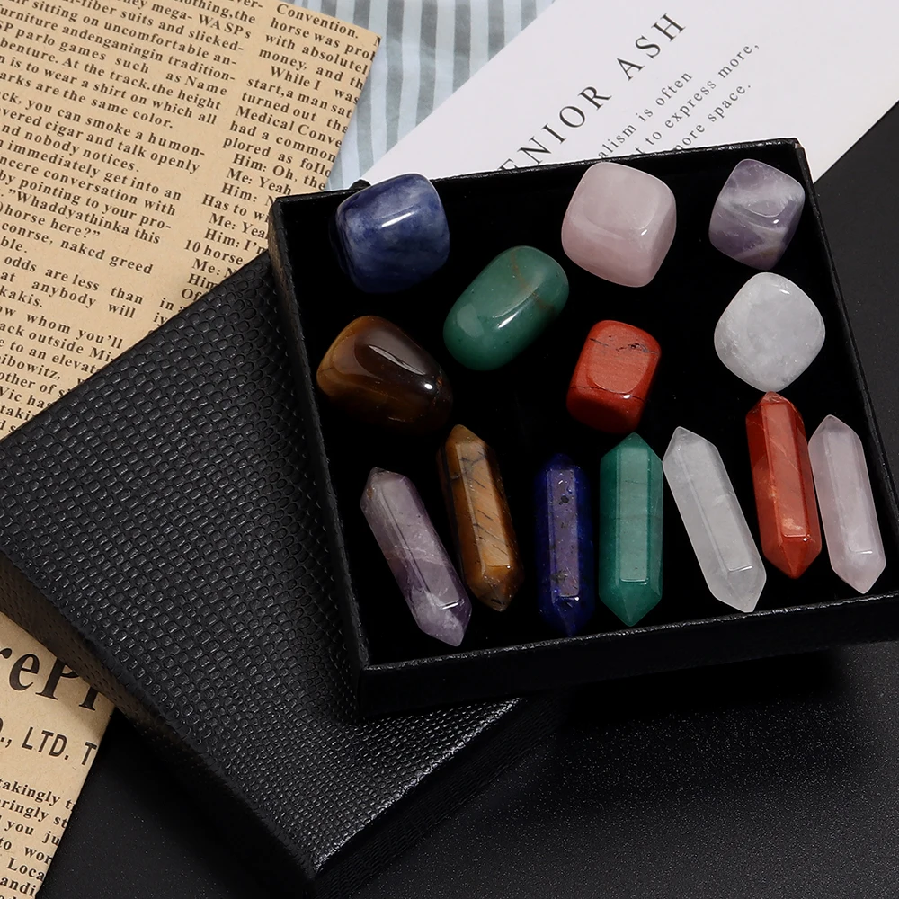 

14PCS Pointed Quartz Crystal 7 Chakra Healing Stones and Crystals Set Rose Quartz Gems For Yoga Meditation Home Decoration Gift