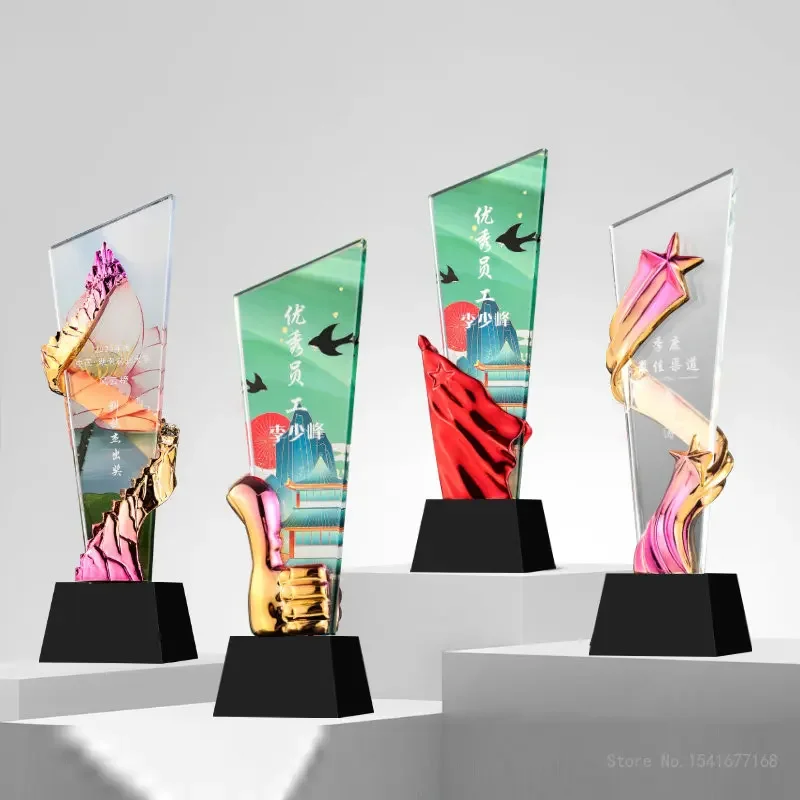 Customized High Grade Honor Crystal Trophy, Color Printing Medal, Annual Meeting Creativity Award Souvenir, Home Decoration, 1Pc