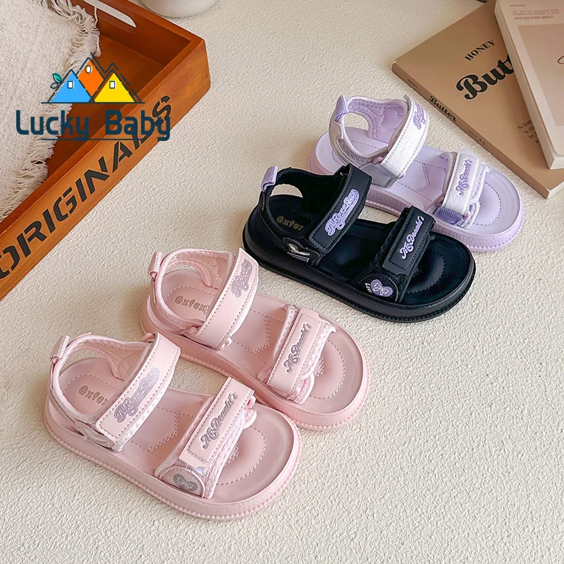 Girls' Heart-Shaped Princess Sandals, Spring/Summer 2026 New Style, Velcro Open-Toe, Beach Shoes Solid Color Fashion Sports