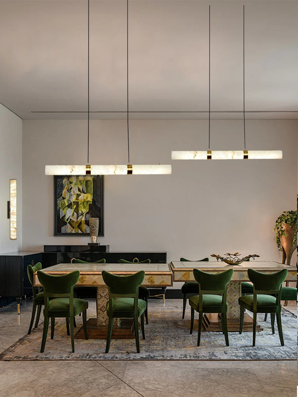 Dimmable LED Marble Linear Hanging Lamps Chandelier