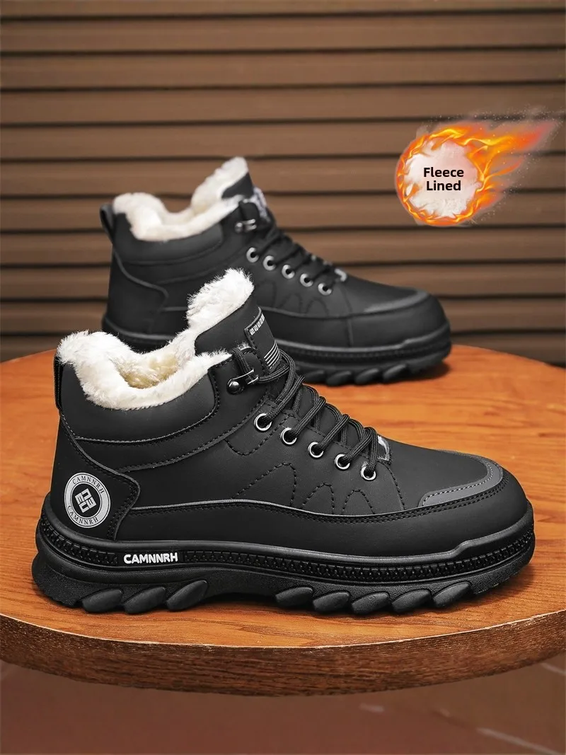 Warm Fleece Lined High Top Boots for Men Winter Outdoor Casual Hiking Mountain Climbing Waterproof Non Slip Snow Boots