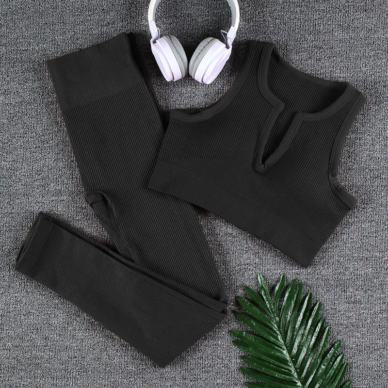 SALSPOR dwa kawałki strój sportowy dla kobiety U Neck wąskie topy joga Stripe Fitness legginsy z wysokim stanem trening odzież damska