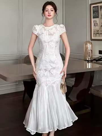 Luxury Engagement White Dress Women's Elegant Lace Slim Fit Fishtail Robe Sweet Party Evening Long Vestidos Birthday