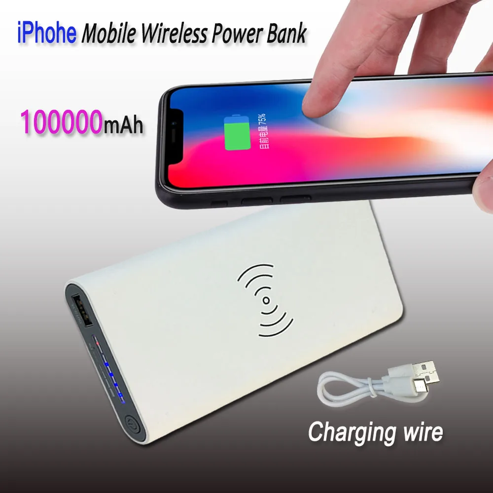 

100000mAh Wireless Bidirectional Fast Charging Power Bank Portable Charger C-type External Battery