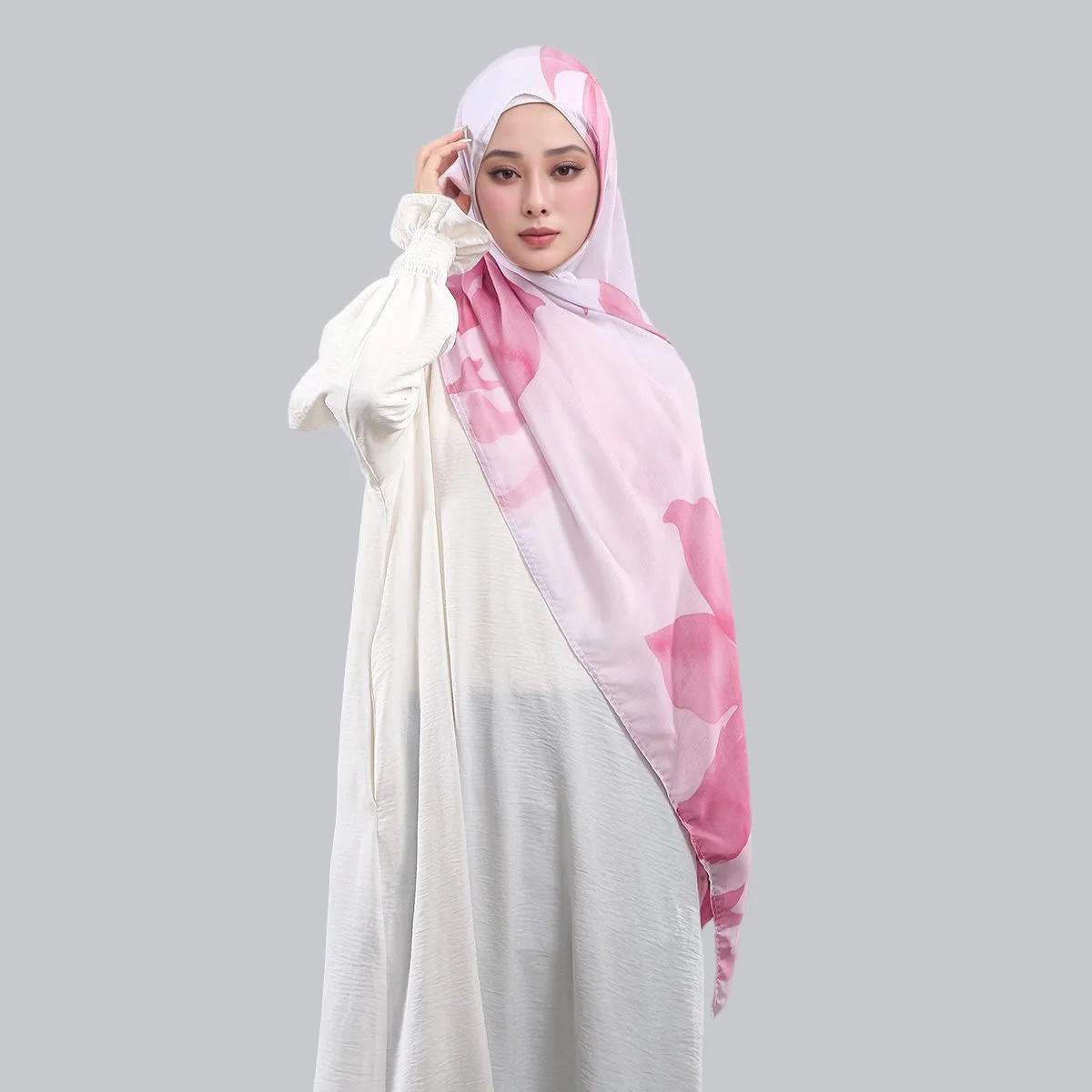New Fashion Voile Floral Wide Border Digital Print Long Scarf, Versatile Lightweight Shawl Wrap Export
