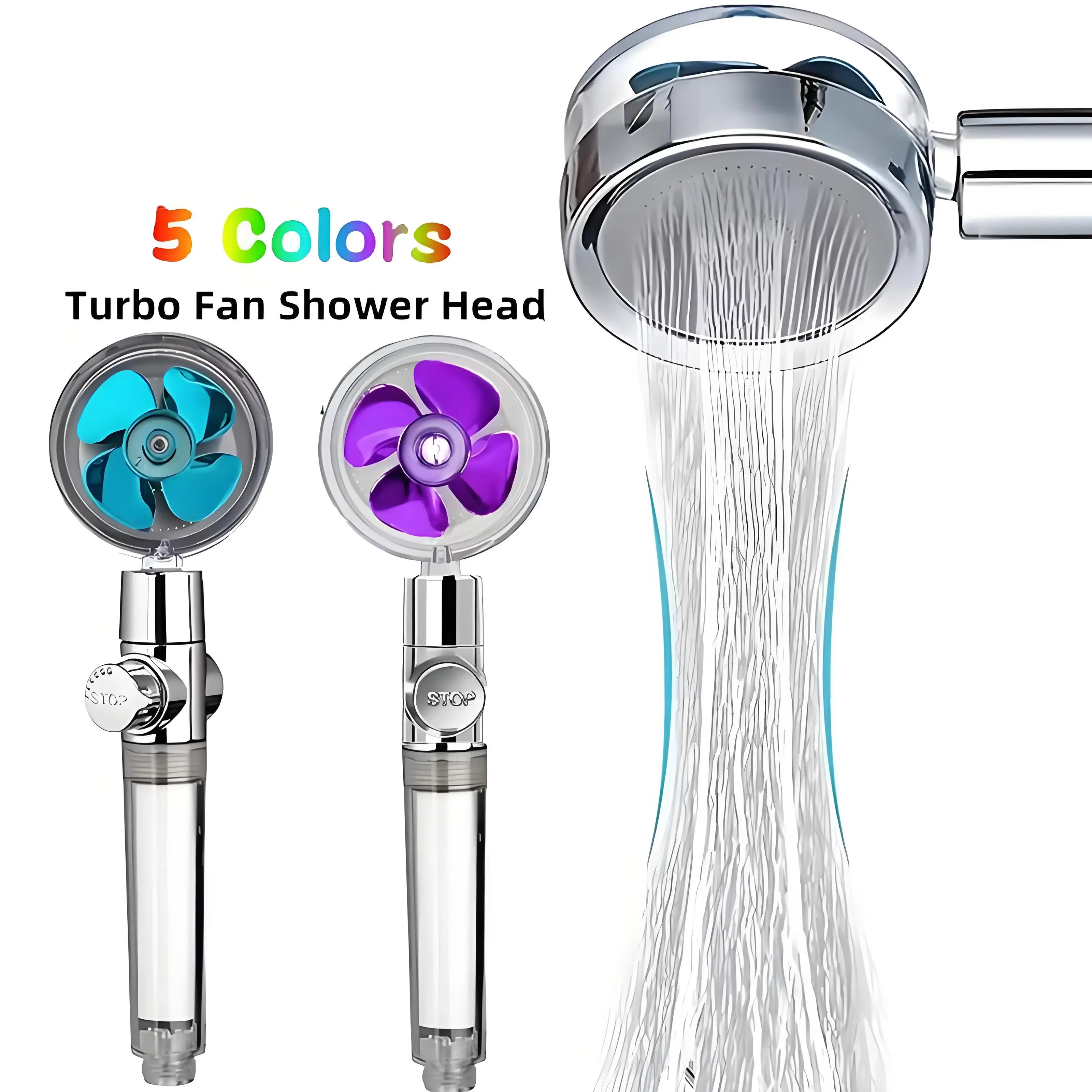 Handheld 360 Degrees Rotation Turbo Fan Shower Head High Pressure Water Saving Spray Shower Filters Bathroom Accessories