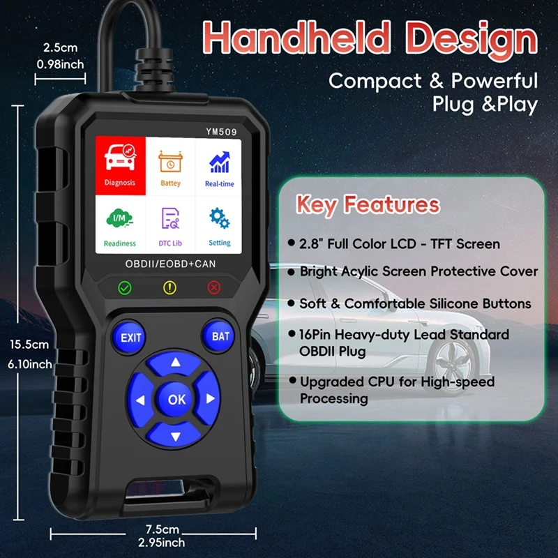 Super Sale OBD2 Scanner Car Code Reader with Voltage Test CAN Diagnostic Tool for Engine Error Codes