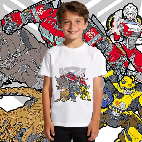 Transformers Rise of the Beasts Five Heroes Assemble Print Cotton T Shirt for Kids Boys Girls Soft Breathable Daily Wear