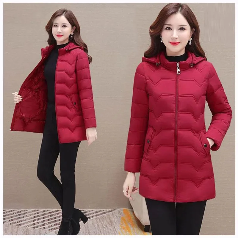 Winter 2024 New Down Jacket Women Parkas Fashion High-Quality Warm Cotton Padded Coat Ladies Long Overcoat Hooded Outerwear Tops