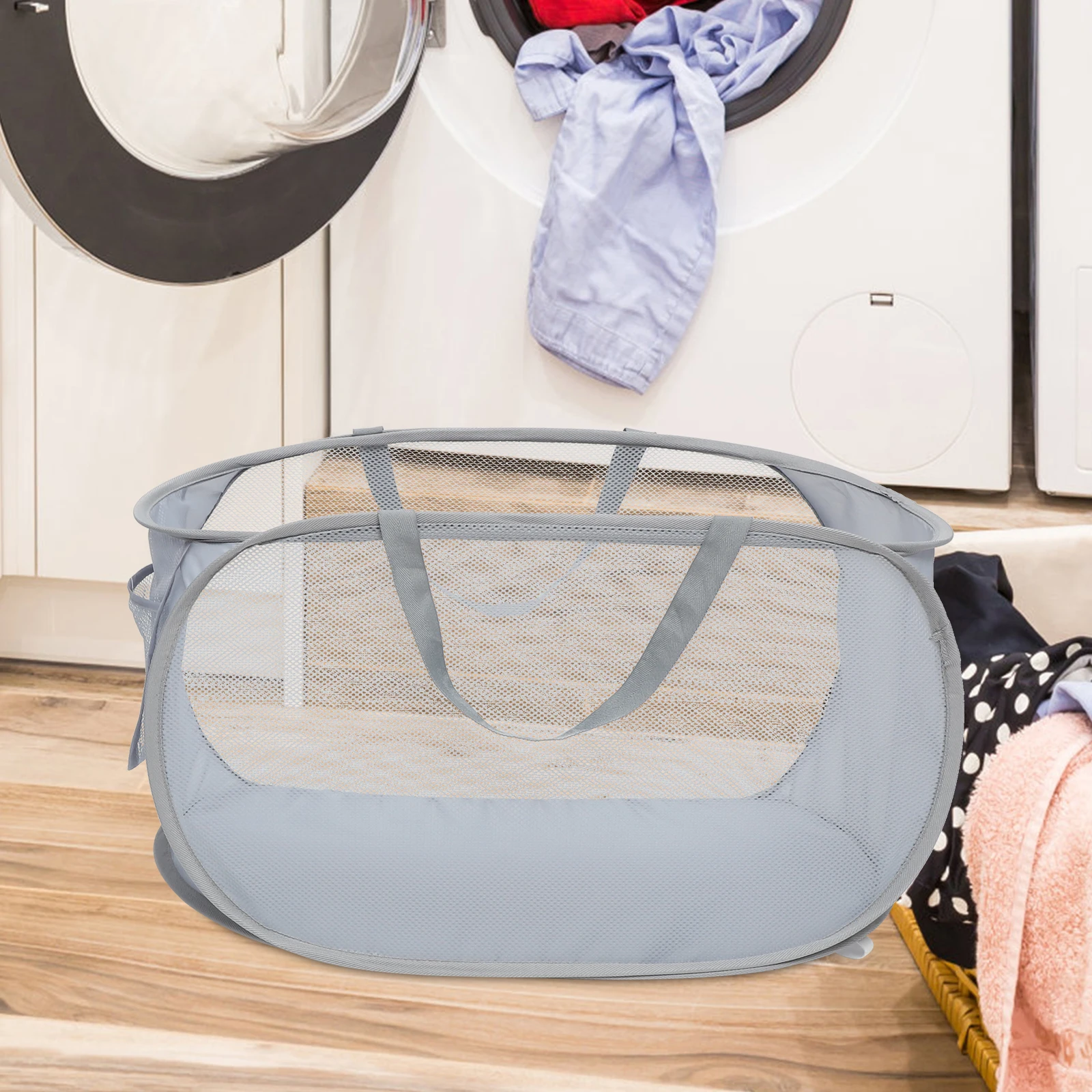 

EasyToCarry Comfortable Handle Foldable Portable Large Capacity Mesh Laundry Basket Hamper Storage Container